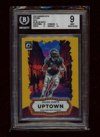 2025 Donruss Optic #9 Jalen Hurts Uptown Gold #/10 BGS 9